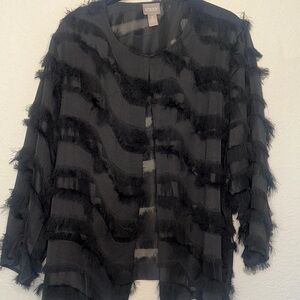 Chico's Black Fringe-Strip Open Cardigan